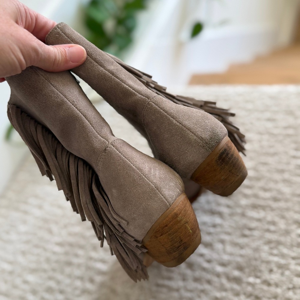 JEFFREY CAMPBELL Hastings Suede Fringe Western Ankle Boots WOMEN 8.5 Taupe BOHO - Picture 5 of 12